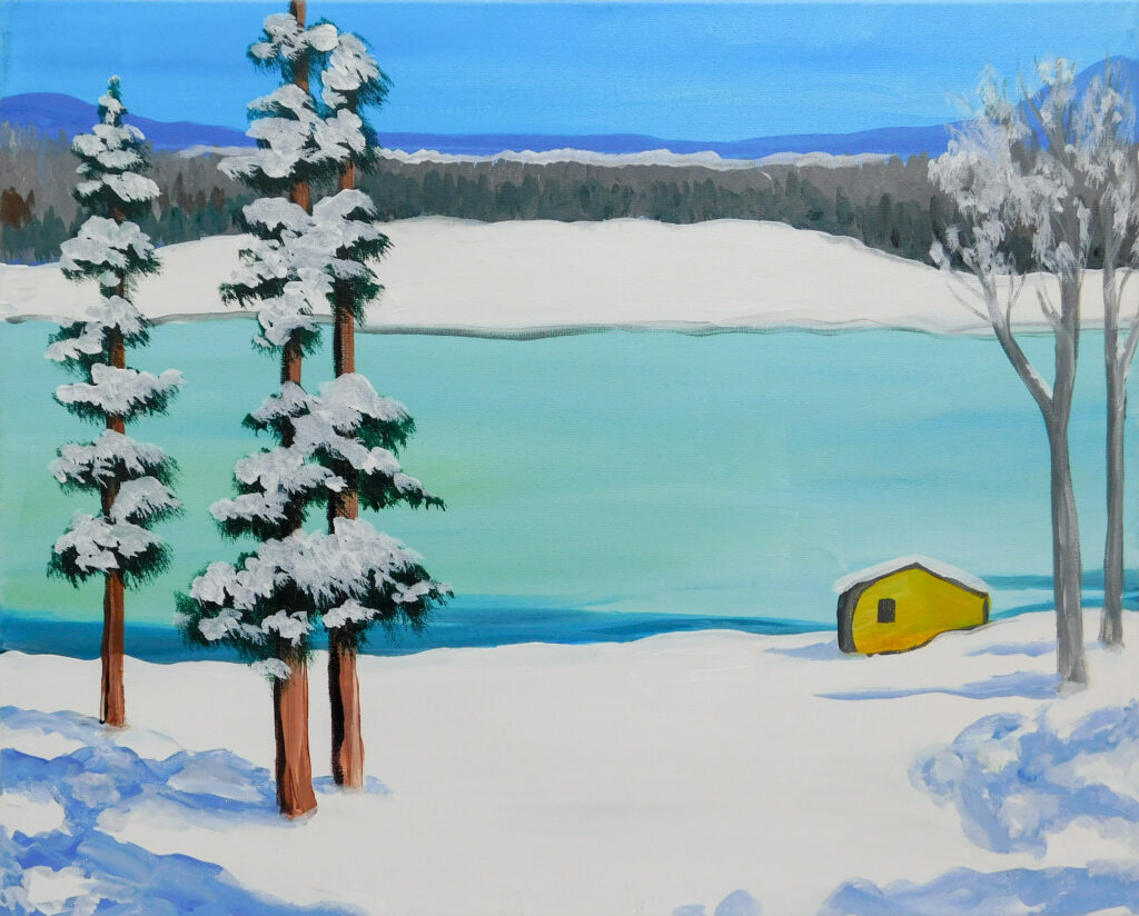 A painting of a winter scene in Halifax by artist Meggie Rogers in the style of Elizabeth Styring Nutt