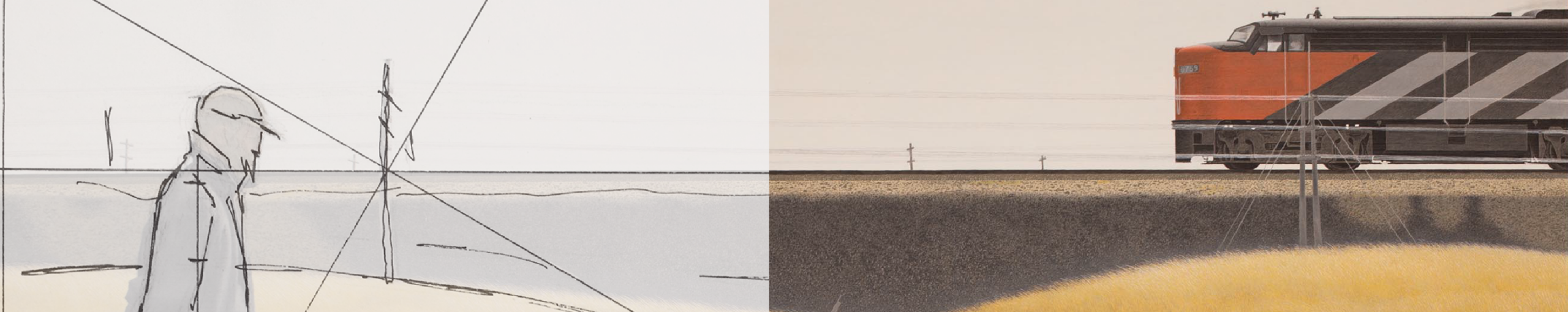 Details of a painting and sketch for Ocean Limited by Alex Colville